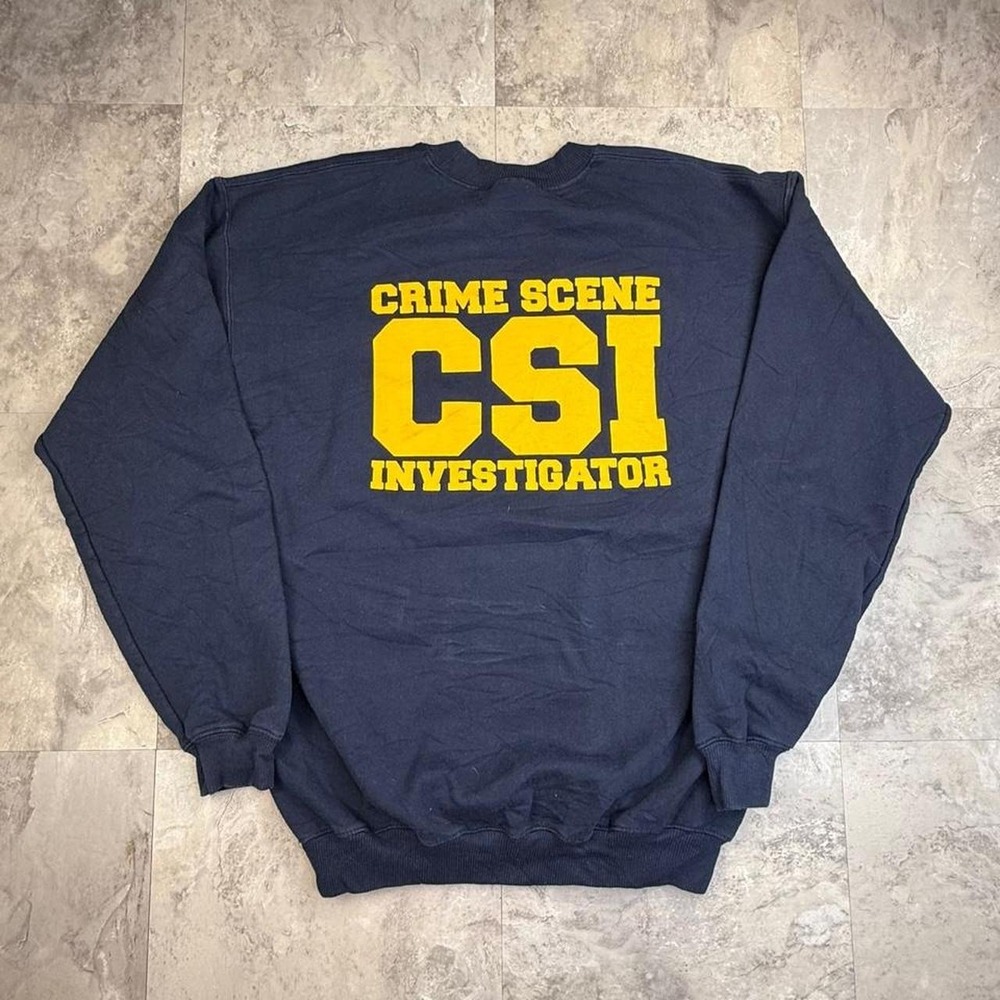 Y2K blue crime scene investigator crewneck sweater medium